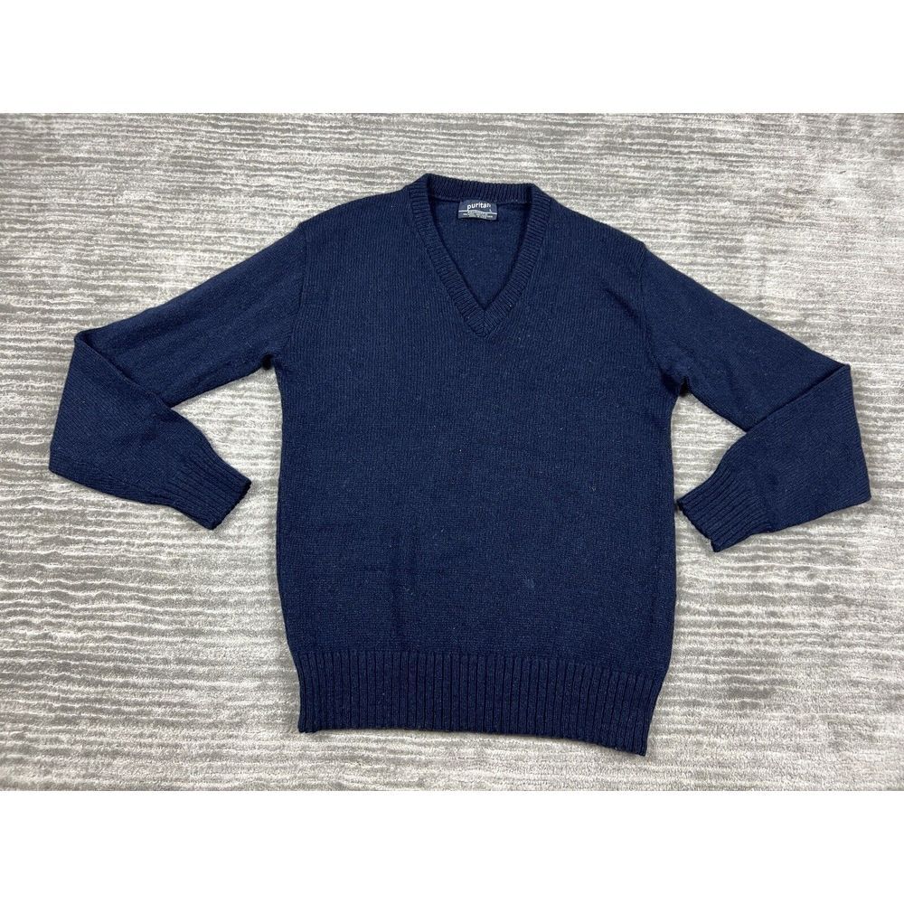 Vintage Puritan Sweater Mens Large Blue Aquamatic Wool Blend‎ Made in USA